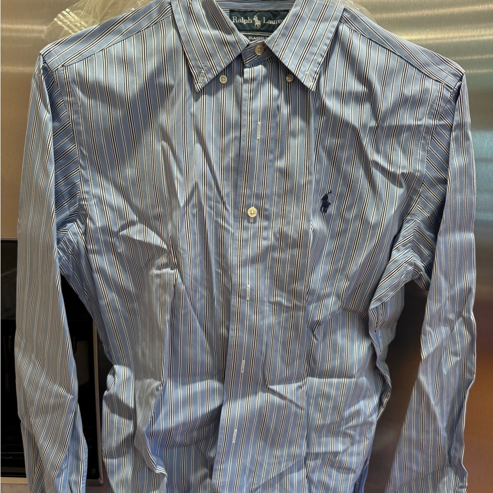 Ralph Lauren Blue Dress Shirt Classic Collar Mens Small